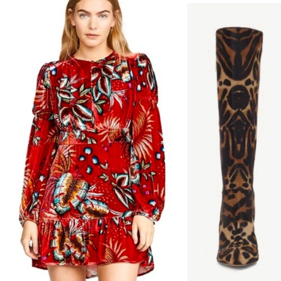 Farm Rio Winter Leaf Velvet Short Mini Dress - Picture 1 of 15